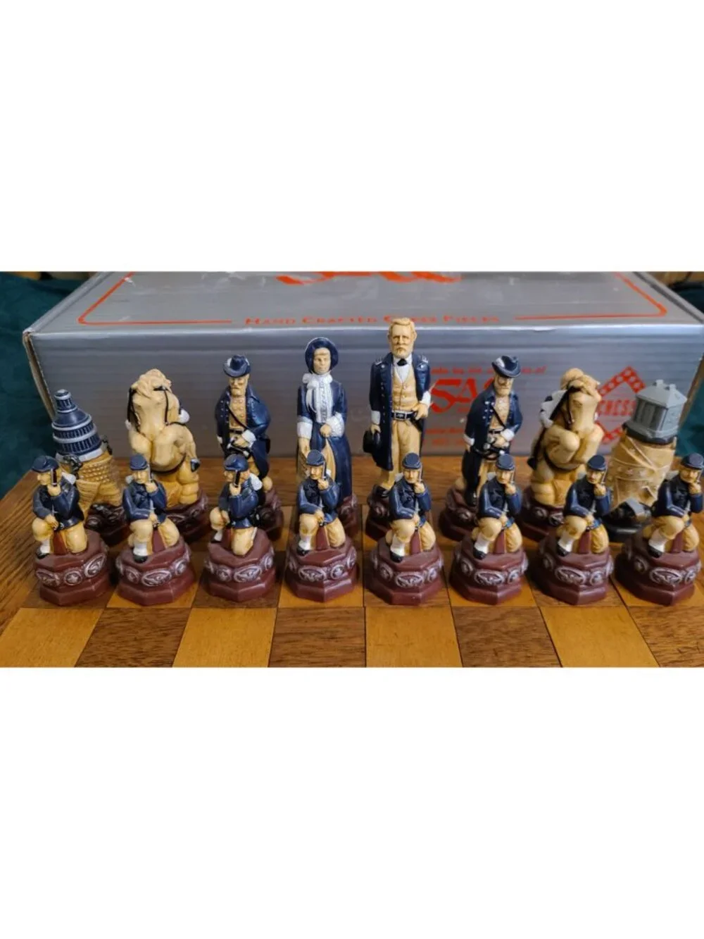 American Civil War Themed Chess Pieces SAS Studio Anne Carlton w/ Board & Box